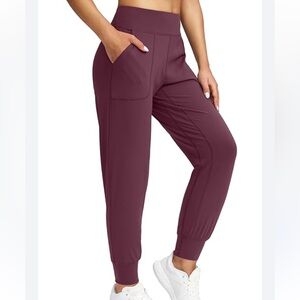 NEW• Women's Burgundy High Waist Joggers Yoga Pants Pockets Activewear Size L